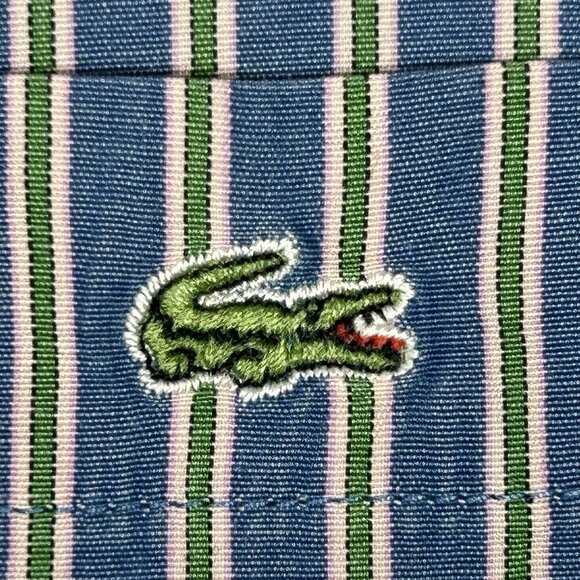 Lacoste Shirt Mens 44 Button Up Blue Green Pink Stripe Alligator Logo Preppy - Picture 5 of 12